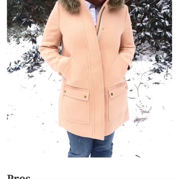 J CREW Vail Parka Pea Coat Jacket Tan Wool Faux Fur-lined Hood Zipper Size 2 - Picture 8 of 8